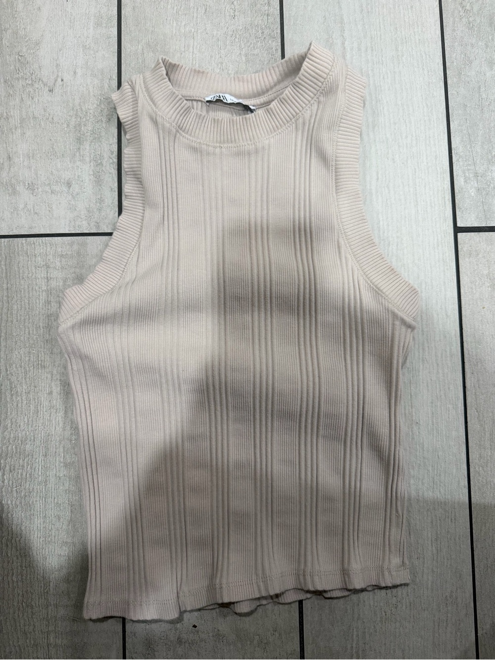 Zara Ribbed Sleeveless Tank in Light Beige